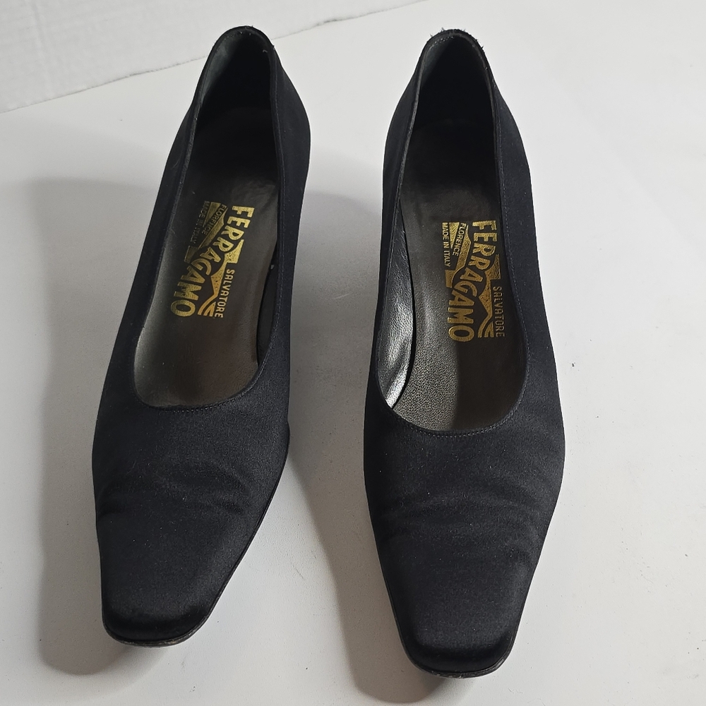 Black Ferragamo Square Toed Heels